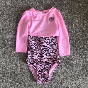 Cat & Jack Pink Animal Print Swimsuit with Shirt